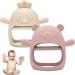 Bite ring baby 2 pieces baby toys 6 9 12 months dental aid baby from 3 months glove bite ring baby mottling biting toys gifts for toddlers (beige + pink)