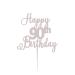 LissieLou Happy 90th Birthday Cake Topper in Pretty Glitter Card Made in the UK - White