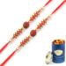 Ghasitaram Gifts Rakhi for Brother Rakhis Online Set of 2-6142- Rudraksh Rakhi with 100 GMS of Dryfruits Mix Can 2 Rakhi with 100 gms of Dryfruits Mix Can