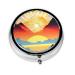 Bright Sunriseround Pill Box 3 Compartments Round Pill Box Organizer for Purse Or Pocket &*Portable Travel Pill Box