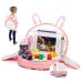 Lulyboo Toddler Car/Airplane Travel Activity Tray and Backpack with Firm Writing Surface, Built In Cup Holder and 7 Storage Pockets with Tablet Window, Bunny