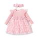 PATPAT Baby Girl Dress Long Sleeve Tutu Dress Infant Girl Tulle Dress Flower Girl Christmas Party Birthday Princess Dresses 6-9 Months Light Pink