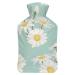 White Flowers Hot Water Bottle With Cover Plush Bed Bottle Hand Warmer For Adults And Children 26.5X15.3cm