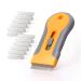 EHDIS Ceramic Scraper Car Sticker Remover Glass Cooktop Razor Scraper Label,Glue,Paint,Adhesive Remover Tool + 10pcs Stainless Steel Razor Blades Yellow