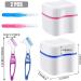 Buy Press Storage Box for Dentures - 2-Piece Set with Cleaner Brushes | Multi-Colored Blue & Pink - Ideal for Prosthetic Teeth Storage & Cleaning - Buy Online on GoSupps.com