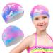 2 pieces waterproof children's swimming cap silicone elastic girls swimming cap purple unicorn & mermaid
