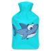 Blue Shark Hot Water Bottle With Cover Plush Bed Bottle Hand Warmer For Adults And Children 26.5X15.3cm