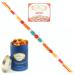Ghasitaram Gifts Rakhi for Brother Rakhis Online - 6503 Fancy Thread Rakhi with 100 GMS of Dryfruits Mix Can 200 GMS of Kaju katli Rakhi & 100g Dryfruits Mix Can 200g Kaju katli