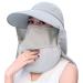Women Sun Wide Brim UV Protection Fishing Hats Foldable Ponytail Summer Hat with Detachable Flap Gray