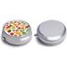 Round Pill Box with Vegetable & Fruit Print - 3 Compartment Portable Metal Pill Organizer - Buy Online on GoSupps.com