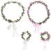2 sets of flower headband boho women girl flower -ripped flower sting band garland festival wedding bride bride hub headband children's wreath bracelet (white+pink)