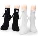 BSRESIN 2 Pair Magnetic Socks (Hand in Hand) for Couples Hand Holding Socks for Women Friends Best Friend Magnet Socks for Friendship (Black+White)