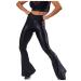 Fashion Women's Panelled Faux Leather Flared Pants Slim Fit Flared Pants Wide Leg Pants Trousers Black Medium