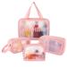 4 Pcs Clear Toiletry Bag Waterproof Clear Plastic Cosmetic Makeup Bags Transparent Travel Wash Bag for Women and Girls (Pink)