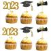 Otueidnsy 48 Pieces 2023 Years Gold Graduation Cupcake Toppers Food Decoration/Graduation Grade Cap Party/Mini Cake Decoration Insert