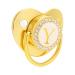 Hyuduo golden baby pacifier personalized curved design 26 letters safe materials healthy bling baby pacifier newborn essentials with clips for 6 to 18 months baby (y)