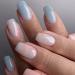 Justotry 24 pieces pink coffin nails to stick on medium sky bleu French press on nails ballerina artificial nails fake nails for nail art beautiful fingernails to stick on for women blue & coffee