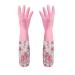 Flower Rubber Long Gloves Household Gloves Antiskid Washing Cleaning Gloves (Color : Pink)