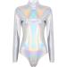 Women's Metallic Liquid Glossy Ballet Dance Leotard - Long Arm Gymnasium Costume in XS Silver - Buy Online on GoSupps.com