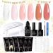 Beetles Poly Nail Extension Gel with Uv Light Starter Kit- 6 Colors Clear Nude Pink Neutral Colors All In One Kit Poly Nails Gel Set Builder Hybrid Jelly Gel with Base Top Coat Set Golden Journey DIY Gentle Treatment