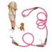 Dog leash to run walk training crossbody double linen for dogs 1.2 cm thick nylon reflective hard-wearing for small medium-sized and large dogs pink rose