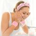 ANQSYY New Spa Headband for Women | Soft Absorbent Hair Accessory Set for Washing Face, Skincare & Makeup | Includes 2 Wrist Washbands & 2 Makeup Puffs | Pink - Buy Online on GoSupps.com