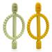 Baby biting toys 2 pieces of child toothbrush toothing aid bite ring made of silicone BPA-free stimulating and massaging wound gums from 3 months Dark Green & Dark Yellow