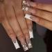 Long Press on Nails Coffin BAOYAALIN White Fake Nails with 3D Flowers Rhinestones Design Gel Glue on Nails for Women Girls Full Cover Acrylic Artificial False Stick on Nail for Wedding White 3D Flowers Rhinestones A01