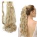 iLUU 18" Daily Use Curly Wavy Styled Clip In Wrap Around Ponytail Hair Extension Synthetic Hairpiece 100g 22H613 Light Blonde and Bleach Blonde Ponytails Hair Pieces Extensions 22/613-light blonde/bleach blonde