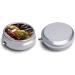 Portable Round Pill Box - Decorative 3 Compartment Organizer with White Wine Cheese Cake Grapes Print - Stylish Metal Pocket Pill Case - Buy Online on GoSupps.com