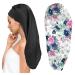 Ladaypoa 2 pieces women satin sleep cap silk hood for curly hair satin hair hood to sleep large double -layer adjustable satin hood for women black+blue flower
