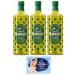 3 x Basso Olio di Oliva Olive Oil, Super for Frying 1 Litre Glass Bottles + 1 x Free Felce Azzurra Talcum Powder 100 g Bag