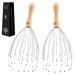 Usaga 28 fingers Premium head massage device - head massage spider - scalp massage with 28 fingers - head scratch for relaxation of head and body wooden handle (2 pieces) brown
