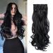 Clip In Hair Extensions Long Wavy 7 PCS Invisible Clip Thick Hairpieces Black Hair Piece Soft Full Head Synthetic Fiber for Women 22 Inches (Natural Black) 22 Inch (Pack of 7) 1B Dark Black--Wavy