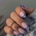 24Pcs Almond Press on Nails Short Glossy False Nail Blue Line Oval Geometric French Nails Tips Cute Ballerina Acrylic Full Cover Fake Nails Stick on Nails for Women