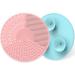 Silicone Makeup Brush Cleaning Mats with Suction Cups Set of 2 Portable for Travel Makeup Brush Cleaner Pads For All Brush Types (Pink and Blue)
