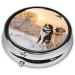 Buy Dog Catching Pheasant Printed Mini Round Pill Box | 3 Compartment Pill Organizer for Travel Home & Office | Portable Medicine Case - Buy Online on GoSupps.com
