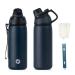FJBOTTLE stainless steel drinking bottle sports with magnetic lid 1l 800ml 600ml 400ml BPA -free leakage -safe children bottle - carbon dioxide Suitable bike water bottle thermal for school fitness dark blue 600ml