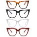 KoKoBin 4 pack Oversize Cat Eye Reading Glasses for women Blue Light Blocking Spring Hinge (Black&Red&Grey&Leopard 1.25) Black&red&white&leopard 1.25 x