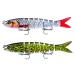 CAM2 Artificial Bait 2 Pieces Multi Jointed Wobbler Bait Swimbait Jerkbait Bass Bait Fishing Tool for Predatory Fish with 2 Treble Hooks Rubber Fish Green White