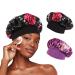 Satin Bonnet Silk Bonnet for Sleeping Elastic Wide Band  Women Silk Hair Bonnets 2PCS Silk Hair Wrap for Sleeping (Black Floral & Purple Floral)