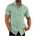 Buy Men's Linen Reversal Collar Short-Sleeved Henley Shirt - Mint Green | Loose Fit Business & Medieval Style - Buy Online on GoSupps.com