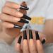 Black lace French artificial nails extra long coffin shiny complete cover acrylic u-shaped tips classic women's party 24 pieces/set