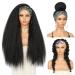 WIGNEE 26 Inches Kinky Straight Headband Wig for Women Yaki Straight Wigs with Black Headband Kinky Afro Wigs For Black Women 1B 26 Inch (Pack of 1)