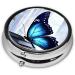 Blue Butterfly Round Pill Box | 3 Compartment Portable Travel Organizer for Pills & Vitamins - Buy Online on GoSupps.com