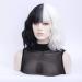 Morticia White & Black Short Curly Wig | Heat-Resistant Synthetic Bob with Full Bangs - Perfect for Women - Buy Online on GoSupps.com