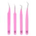 SET OF 4 M Lash Tweezers I-Series Professional Japanese Steel Quality Eyelash Extensions Supplies (Pink)