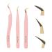 Ms.Queen Fiber Tip Tweezers for Lash Extensions Diamond Grip3Pcs Fiber Tip 45 Degree Volume Boot Curved Eyelash Tweezers Boot+ S-Curved+45 Degree
