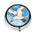 Flying Seagulls Portable Metal Pill Box Round Mini 3-Compartment Plastic Insert hinged Fastening Design Suitable for Small Pills Must-Have for Travel