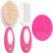 Baby Hair Brush and Comb Set for Newborns & Toddlers | Natural Soft Goat Bristles | with Silicone Cradle Cap Brush | Ideal for Cradle Cap | Perfect Baby Registry Gift (Rosered)